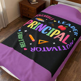 Principal Appreciation Velveteen Plush Blanket – 'Principal' Colorful School Leader Gift