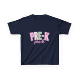 Pre-K Kids Tee — Pink Striped "PRE-K" Back to School Shirt