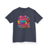 Kids Tee — "Happy First Day of School" Colorful Back-to-School Shirt