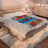 Teacher Velveteen Plush Blanket — Colorful Pop Art Hearts, Pencils & Leopard Throw
