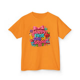 Kids Tee — "Happy First Day of School" Colorful Back-to-School Shirt