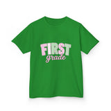 First Grade Kids T‑Shirt — Pastel 'FIRST grade' Back-to-School Tee