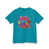 Kids Tee — "Happy First Day of School" Colorful Back-to-School Shirt