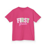 First Grade Kids T‑Shirt — Pastel 'FIRST grade' Back-to-School Tee