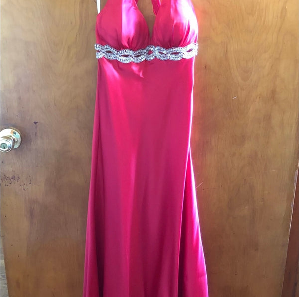 Elegant Red Halter Dress with beaded details and embellishments