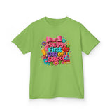 Kids Tee — "Happy First Day of School" Colorful Back-to-School Shirt