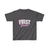 First Grade Kids T‑Shirt — Pastel 'FIRST grade' Back-to-School Tee