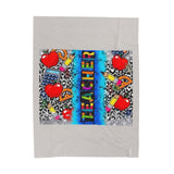 Teacher Velveteen Plush Blanket — Colorful Pop Art Hearts, Pencils & Leopard Throw