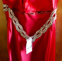 Elegant Red Halter Dress with beaded details and embellishments