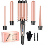 BESTOPE PRO Waver Curling Iron Wand, 5 in 1 curling wand set, 3 barrel hair crimper. Fast Heating Hair Wand Curler and Crimper.