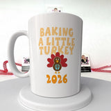 Festive White Turkey Mug - Baking a Little Turkey - Pregnancy Announcement