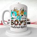 White mug with Mom Of Boys design.