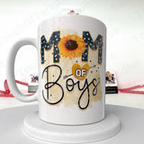 White mug with Mom Of Boys design.