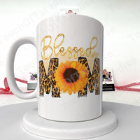 White mug with Blessed Mom Sunflower Day design