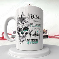 White Mug with Skull and Crown Design