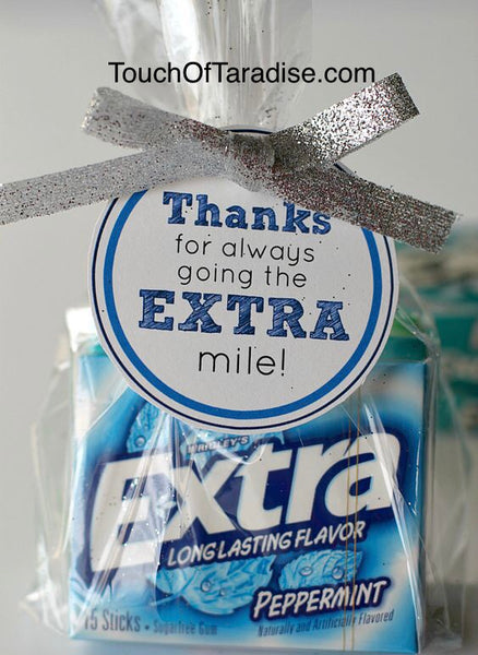 “Thanks For Always Going The EXTRA Mile” Gift Bag Wrapped With Ribbon