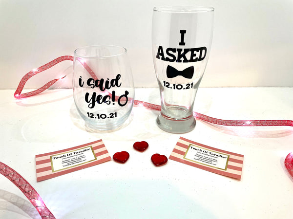 Personalized Engagement Gift for Couple, Engagement Gift Set, I Asked I Said Yes Beer and Wine Glass, Just Engaged Gift, Bride to Be Gifts