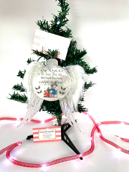 Floating Ornament With Photo, Quote, & Angel Wings
